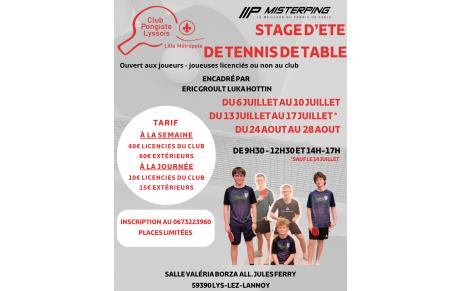 Stages d'été 2026 : Rejoint le Club Pongiste Lyssois !