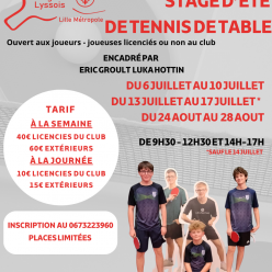 Stages d'été 2026 : Rejoint le Club Pongiste Lyssois !